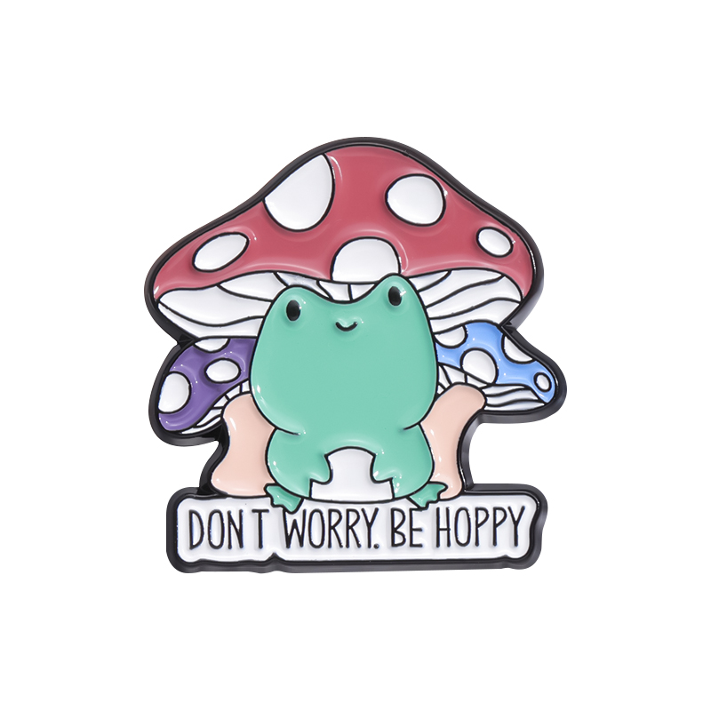 Cute Mushroom Shape Cartoon Brooch Don’t Worry Be Happy Positive Text Metal Badge Enamel Pin Clothing Accessories