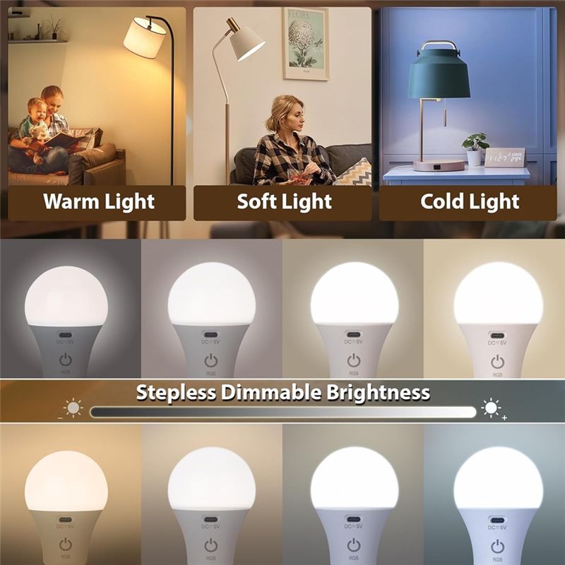 LED Rechargeable Light Bulbs with Remote E26 Battery Operated Light ...