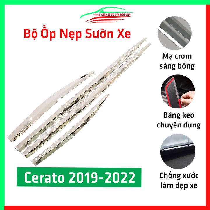 Bộ ốp nẹp sườn, nẹp hông xe ô tô Cerato 2019-2022 mạ crom, trang trí bảo vệ cửa xe hơi