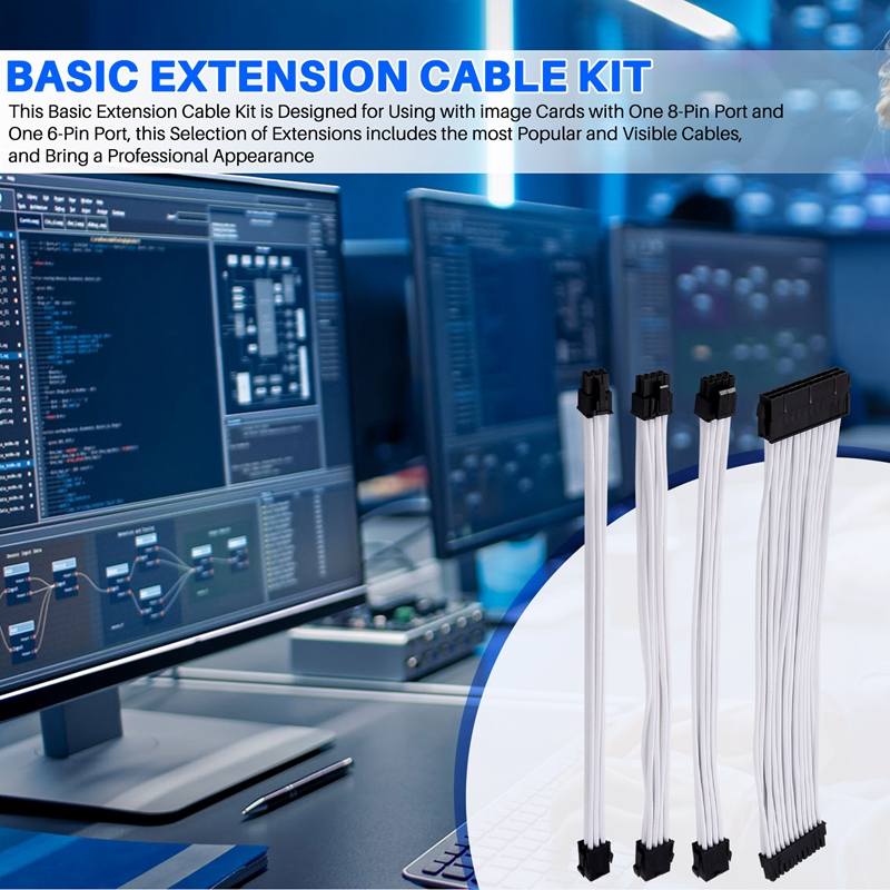 Basic Extension Cable Kit; 1Pcs Atx 24Pin/Eps 4+4Pin/Pci-E 8Pin/Pci-E 6Pin Power Extension Cable