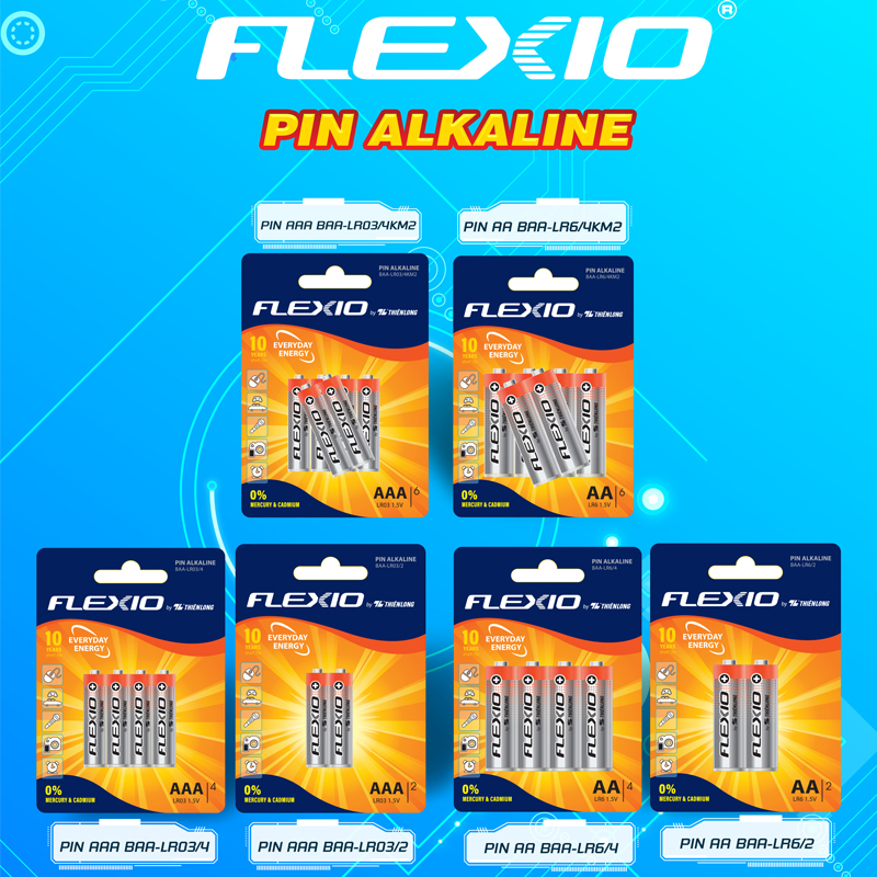 Pin Alkaline AAA Thiên Long Flexio - Tặng 02 Pin cho Vỉ 4