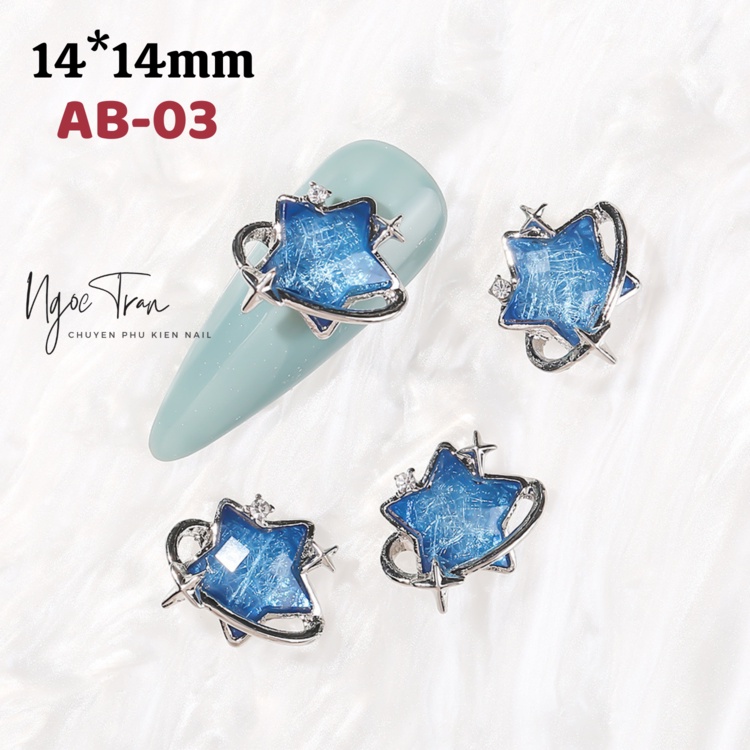 Charm ngôi sao bạc đá đủ màu trang trí móng tay ab