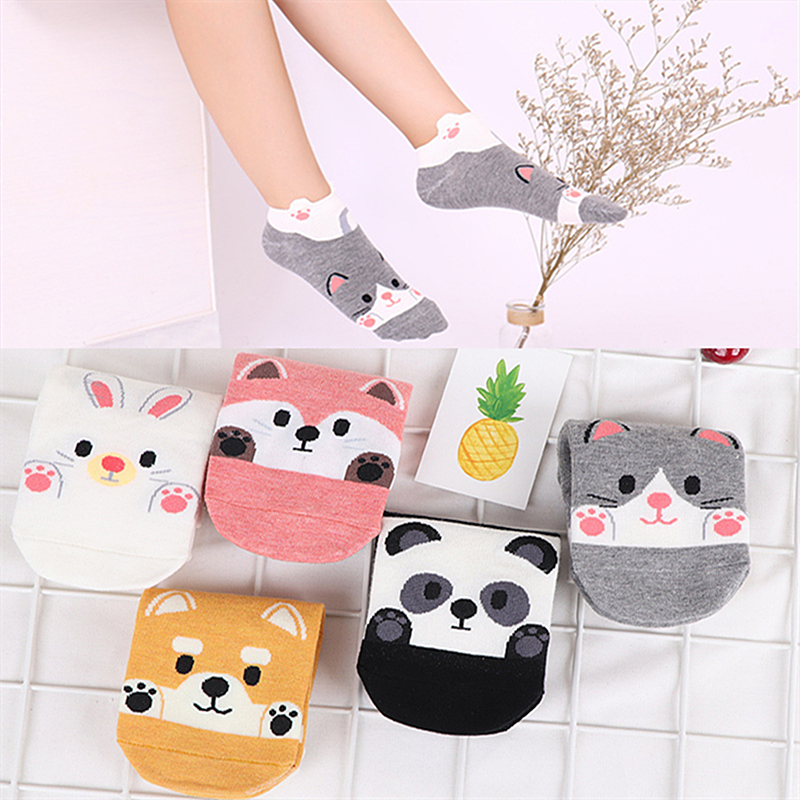 Kawaii Animal Printed Ankle Socks Women Girl Cat Slipper Socks Target 100  Cotton Loafer Socks Low Cut Socks Non Slip White Socks | Lazada Singapore