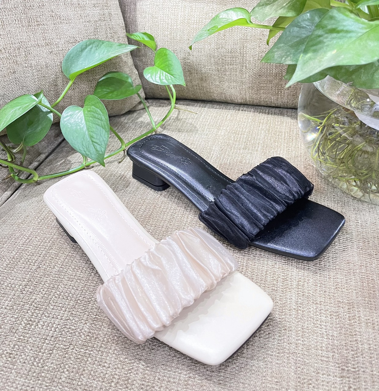 [SenXanh] Guốc quai ngang ren mỏng gót thấp  - 2P