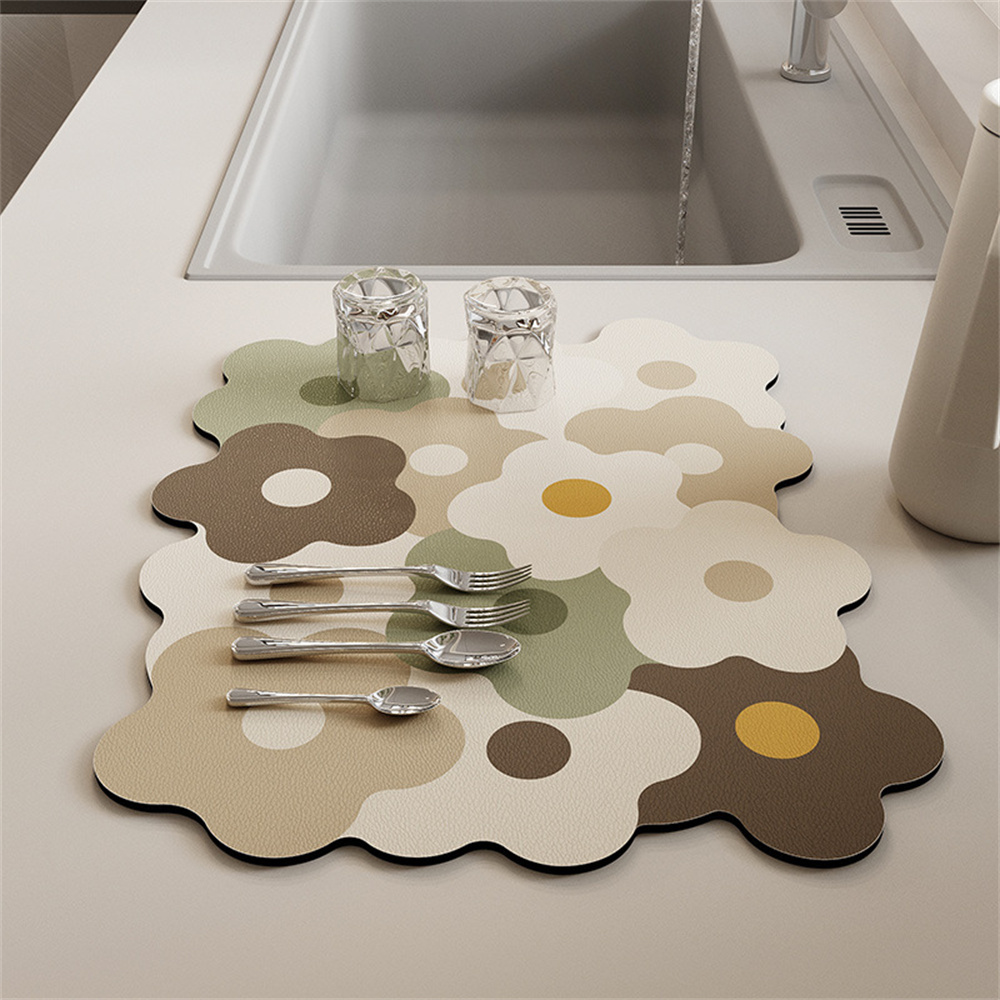 ONLYE💚 Dish Drying Mat Water Absorb Draining Mat Kitchen Absorbent Pad Quick Drying Quick Draining Thickened Mat Dish Drying Mat Wash Basin Sink