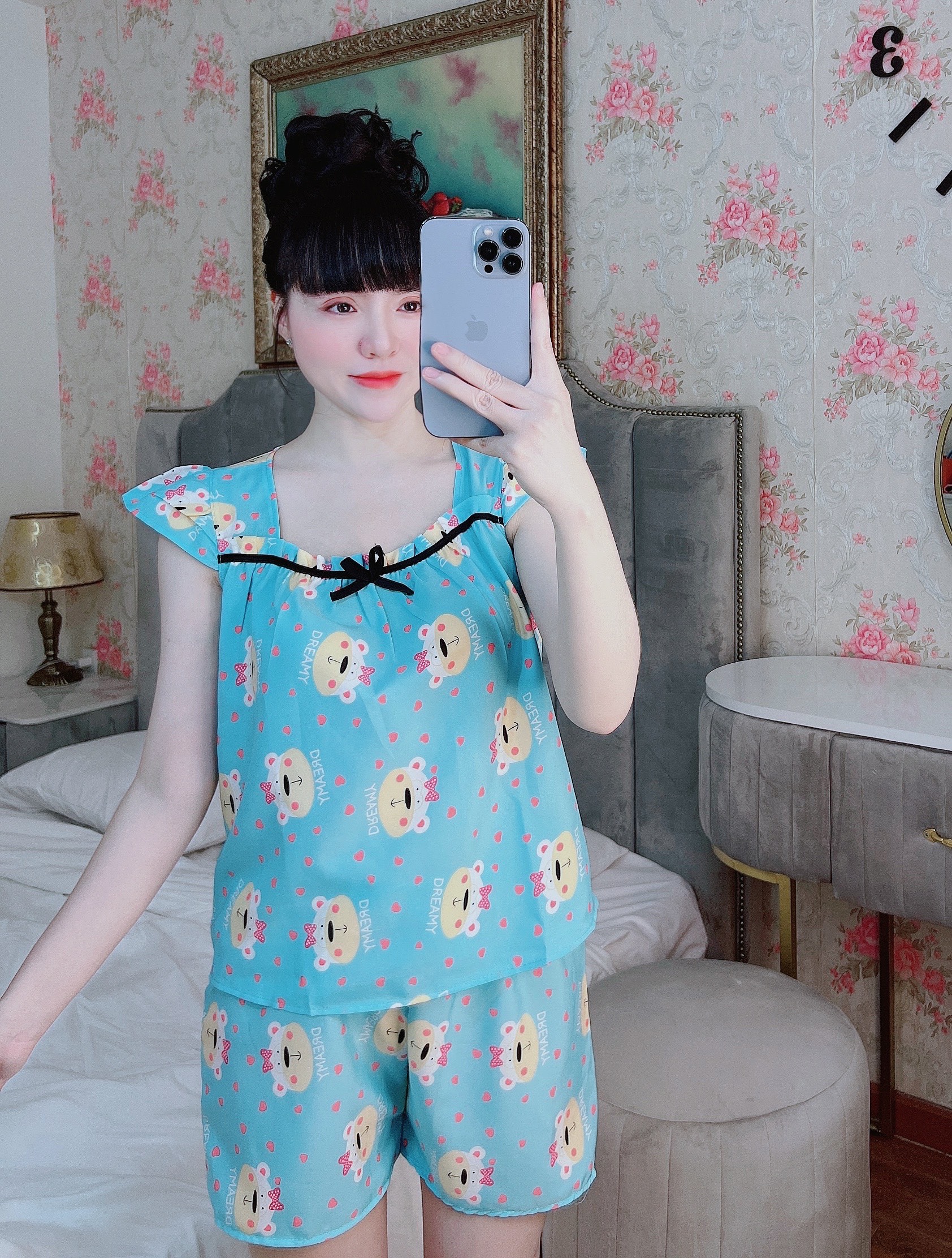 Set Đồ Ngắn Lụa Hàn 100D Siêu Mềm Mại, Freesize dưới 58kg