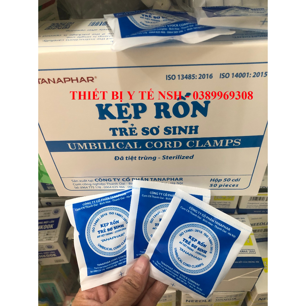 Kẹp rốn trẻ sơ sinh Tanaphar Đã tiệt trùng Kẹp cắt dây rốn trẻ sơ sinh Tanaphar Túi 1 cái tiệt trùng