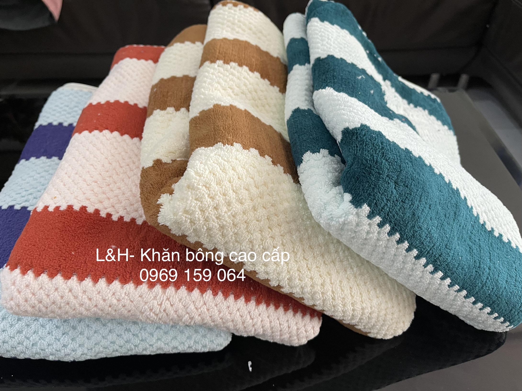 Khăn mặt lông cừu, Kẻ thẳng- hạt gạo, KT 30x50cm