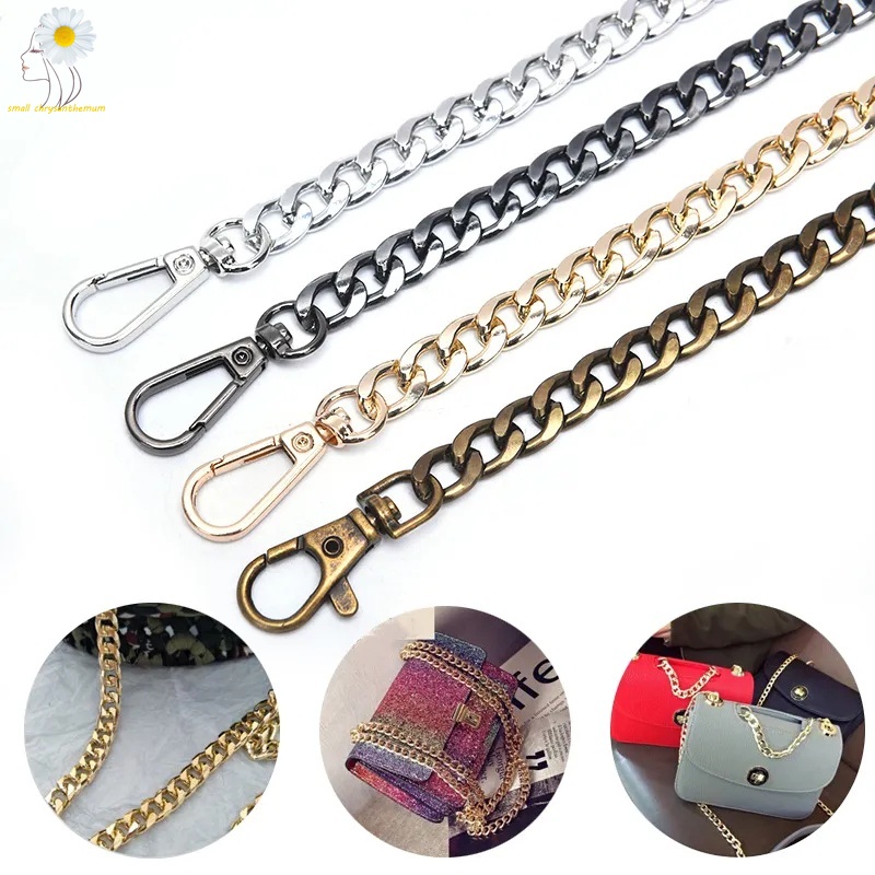 [Small Chrysanthemum] 120cm Bag Strap Chain Replacement Shoulder Cross Bag Strap Extended Metal Flat Chain Strap with Buckles DIY Bag Accessories