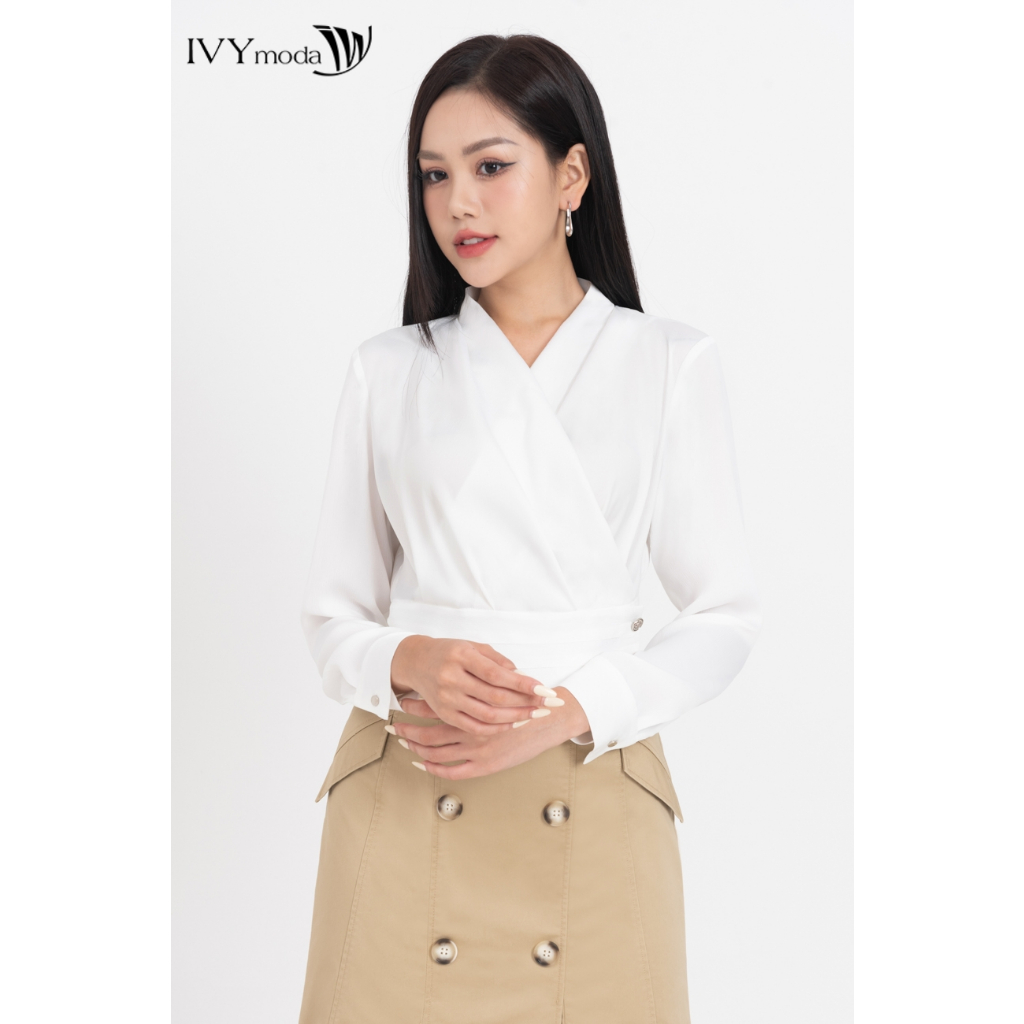 [10.10 -12.10 | VOUCHER 10% ĐƠN 499K] Áo sơ mi cổ V đắp chéo IVY moda MS 17B9561