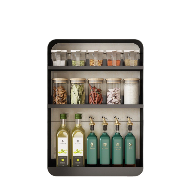 Kitchen shelves, spice racks, wall-mounted, non-perforated, wall-mounted multi-layer household storage shelves, condiment storage hangers