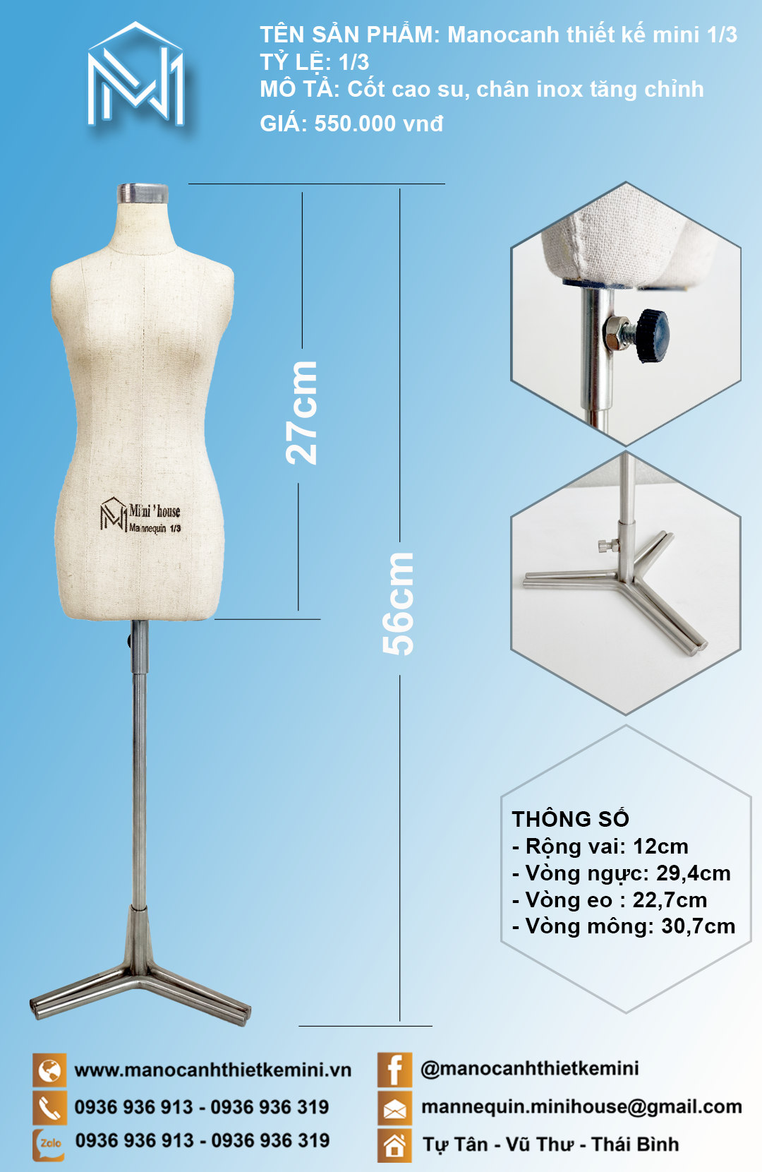 Manocanh thiết kế tỷ lệ 1/3 ( tặng kèm rập đầm cơ bản tỷ lệ 1/3)