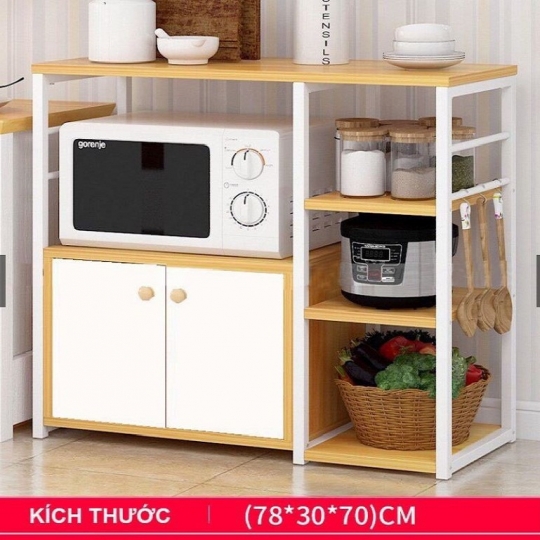 Kệ lò vi sóng 2 tầng 3 ngăn có tủ - kệ nhà bếp có tủ đa năng