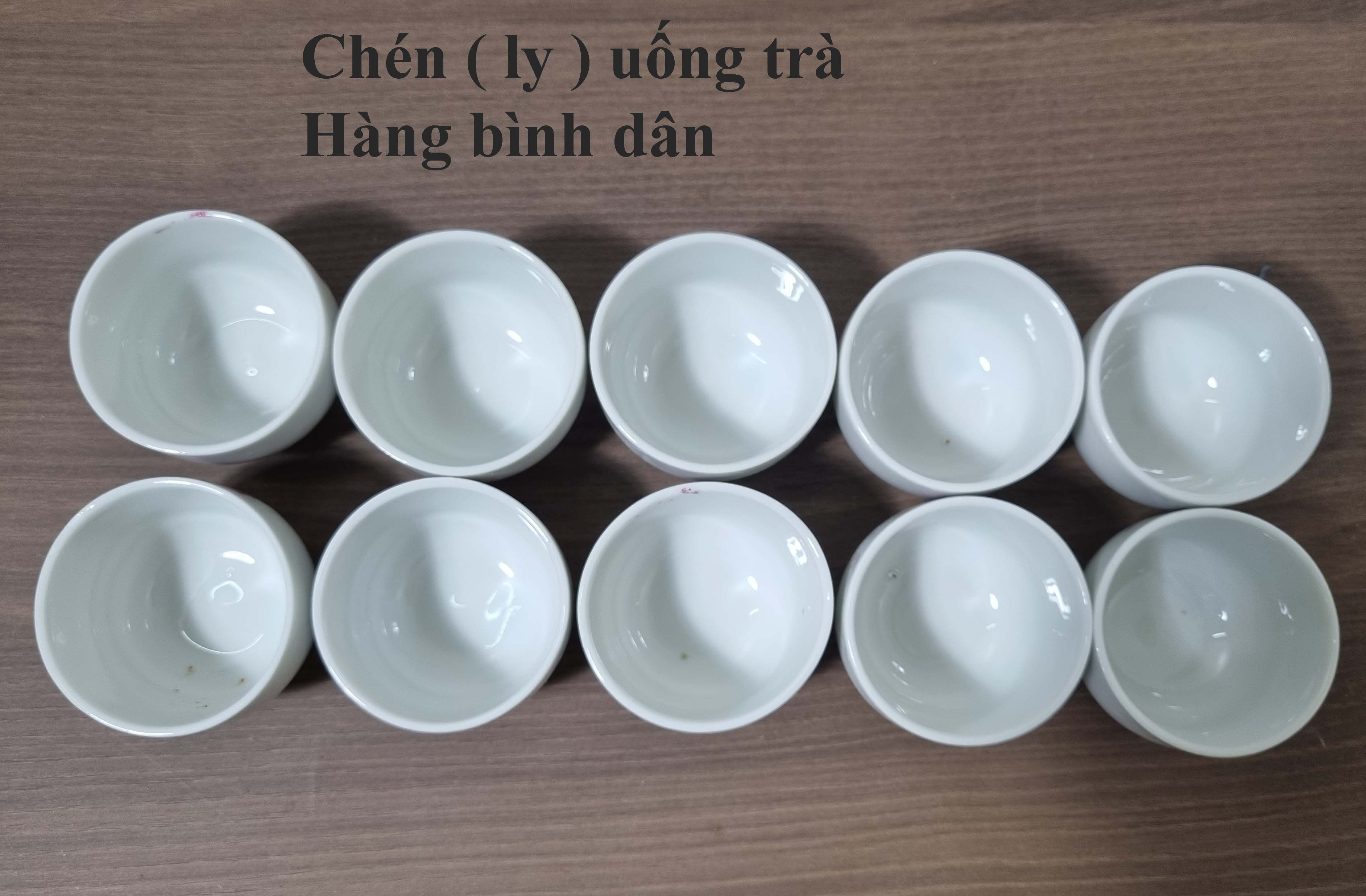 10 chén trà ( ly, tách ) trắng không quai, hàng bình dân, dùng để uống trà