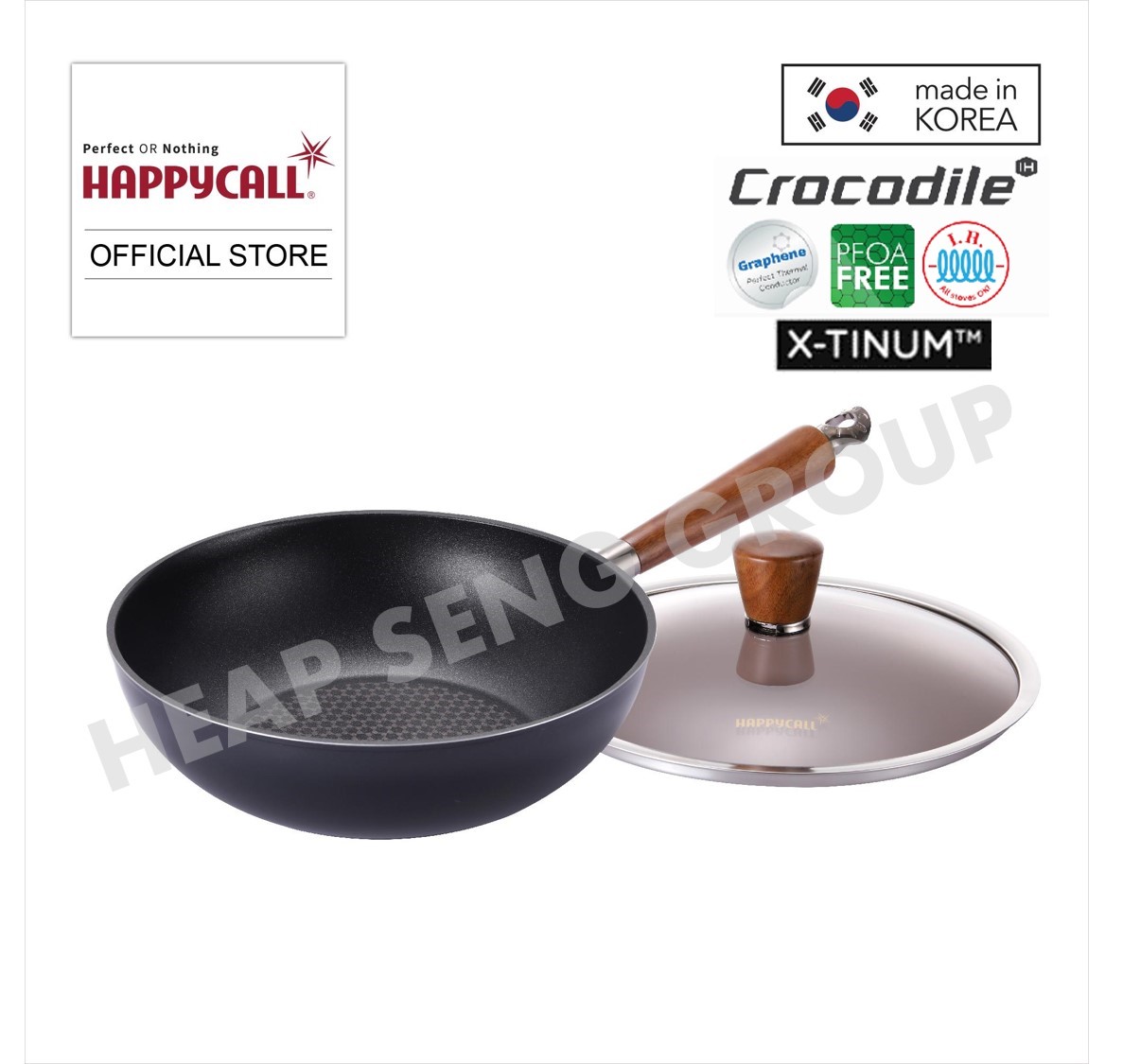 Happycall IH CROCODILE 28cm Die Cast Wok Pan + Glass Lid - 3900