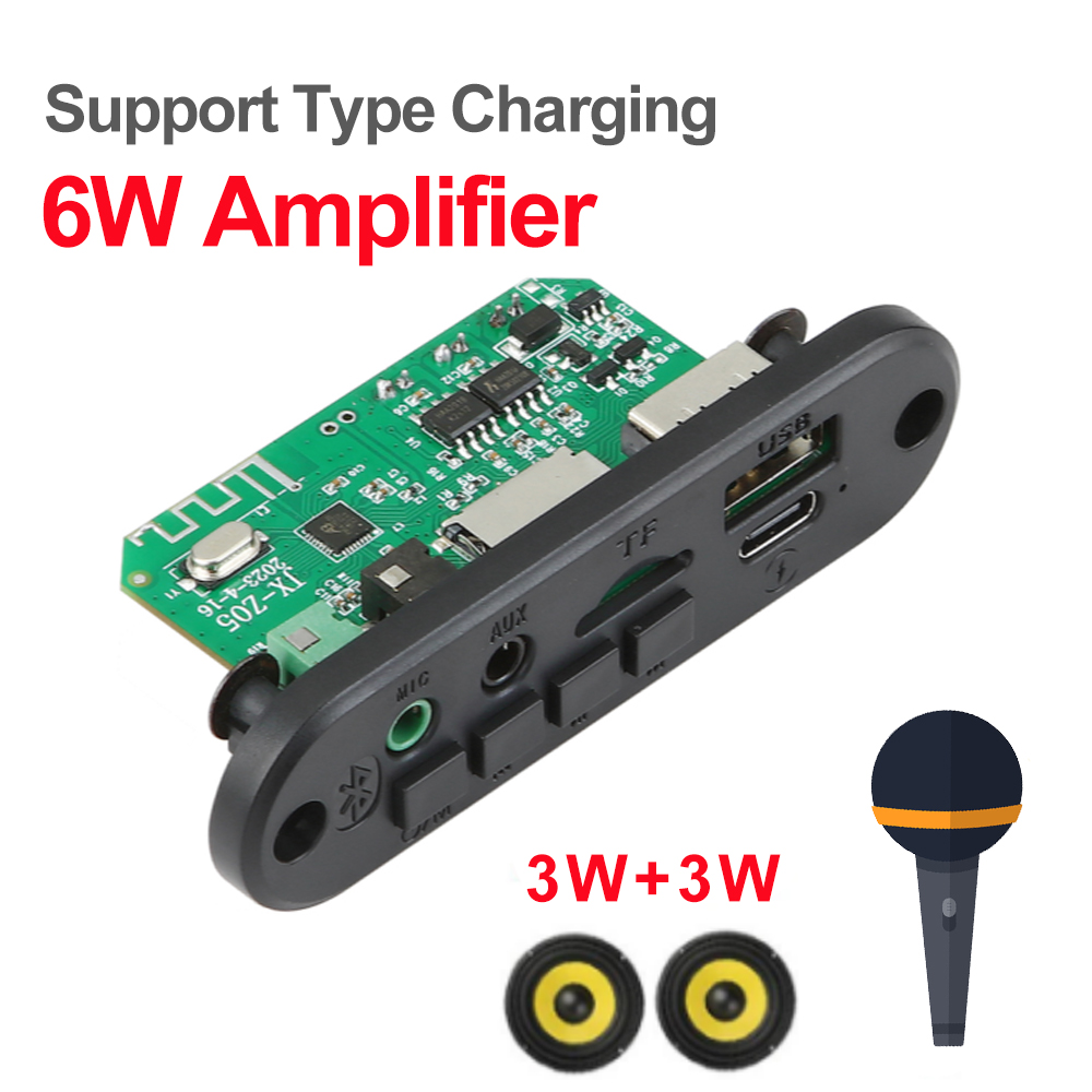 Dc 5v mp3 decoder board 10w 6w amplifier bluetooth car mp3 player usb recording module fm aux tf radio support microphone