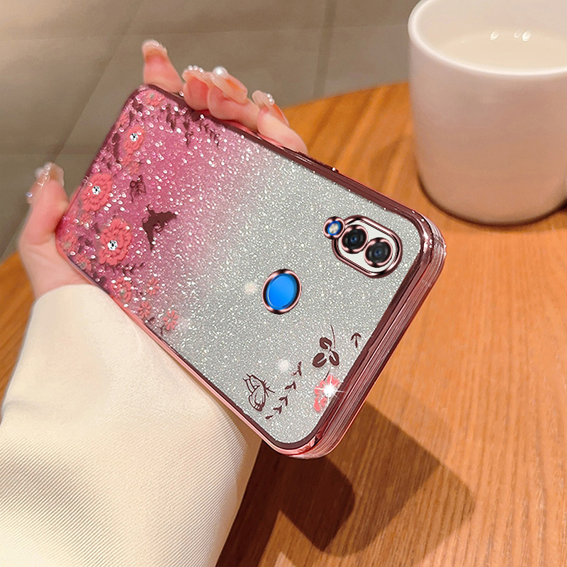 For Huawei Nova 3i / Nova 3 Case Luxury Shiny Diamond Flowers Floral Design Plating Glitter Phone Cases Soft Silicone Shockproof Protective Casing Back Cover Girls