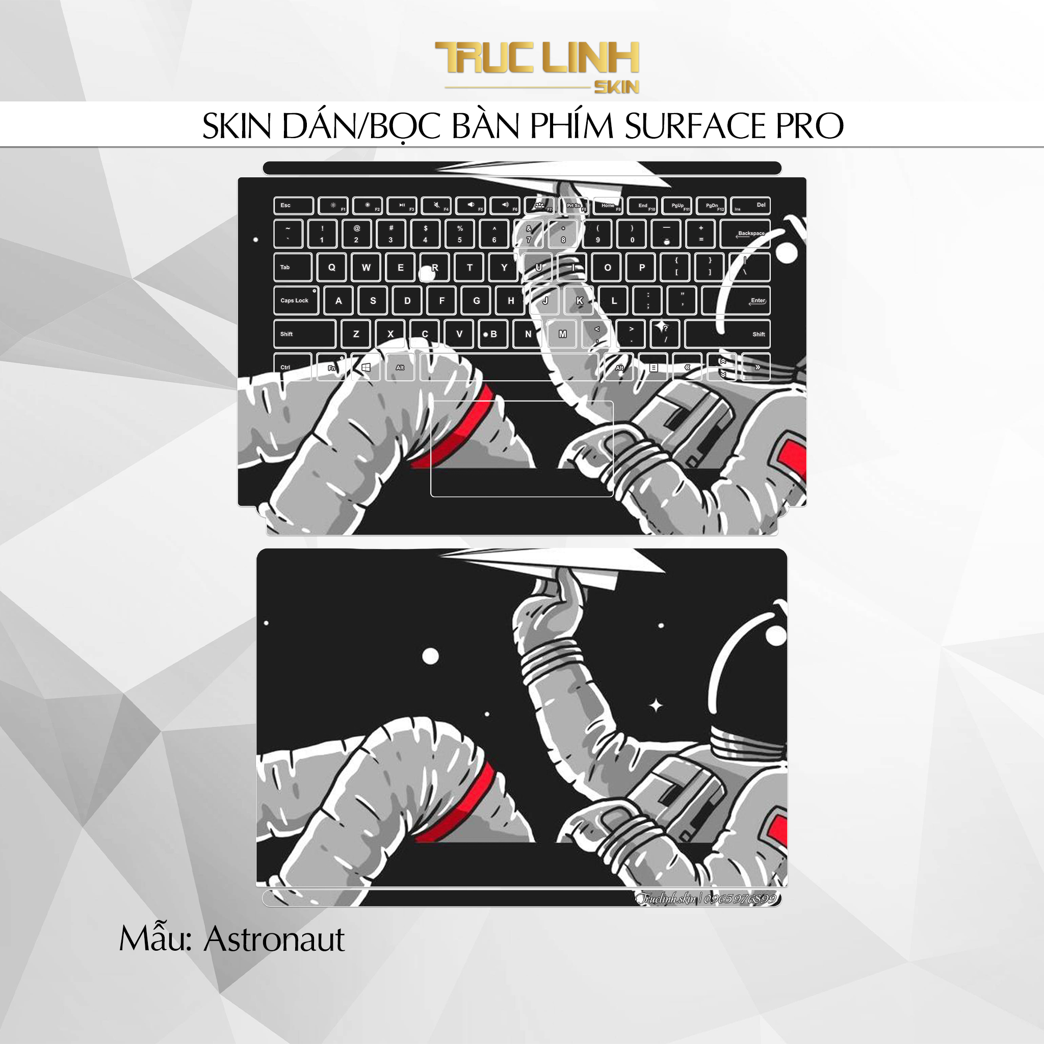 Bộ skin dán phím surface pro 3, 4, 5, 6, 7, 8, 9, x, go... mẫu astronaut