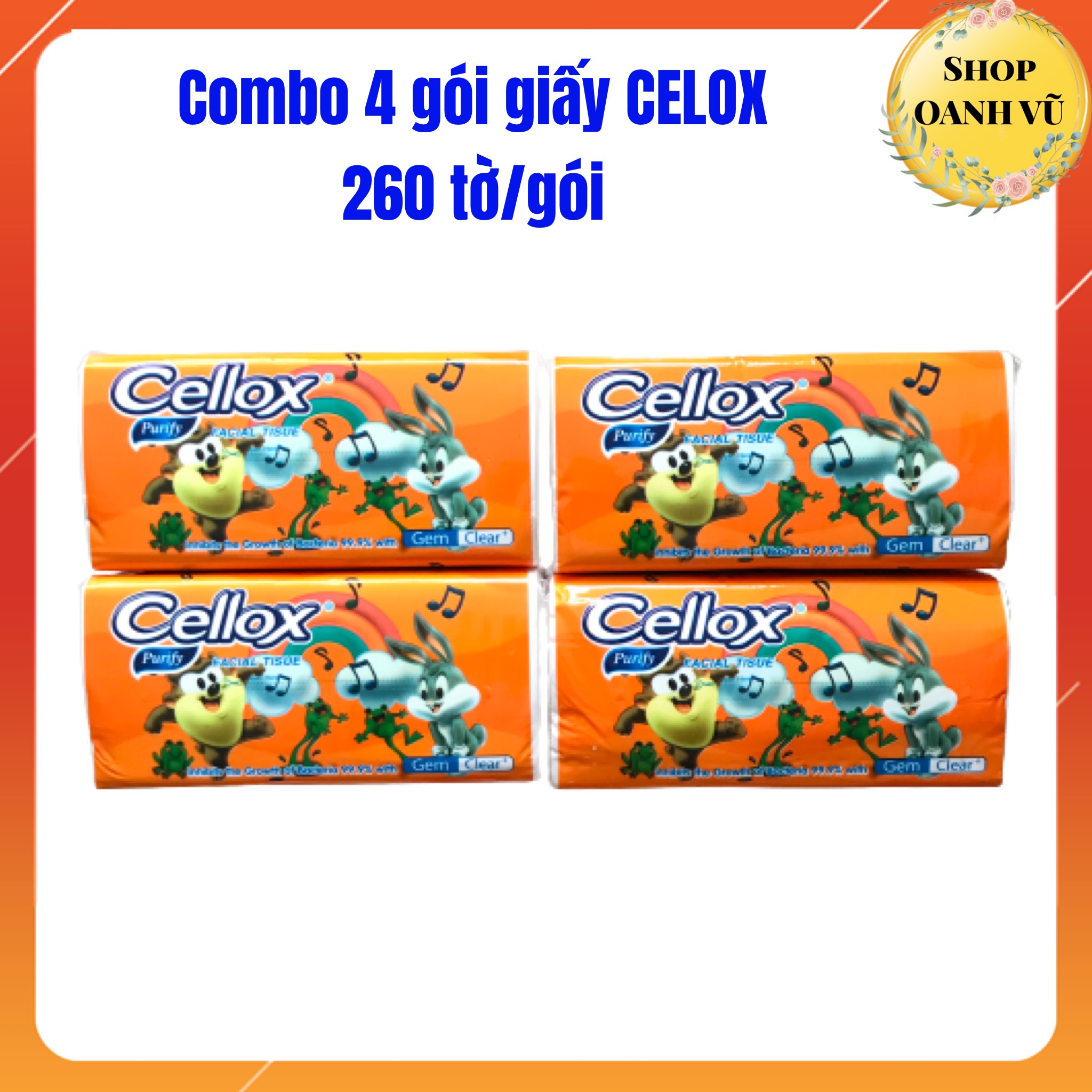 Combo 4 bịch khăn giấy rút lụa cellox 260 tờ/gói siêu dai mịn - oanh vũ