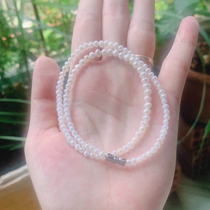 Vòng cổ chocker ngọc trai thật- ngọc ovan 3-4li