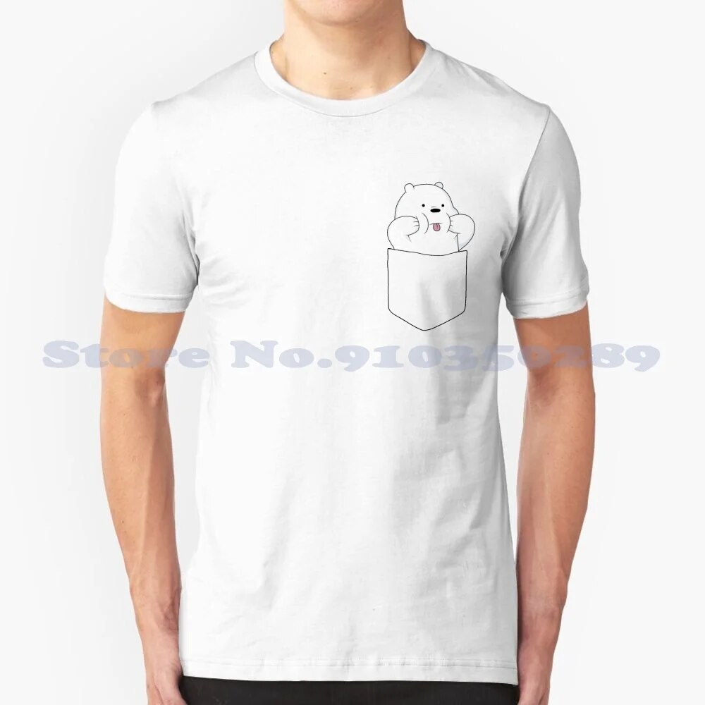 Ice Bear In Pocket Summer Funny T Shirt For Men Ice Bear In Pocket Pocket Cartoon Grizzly Panda Ice Bear The Three Bare