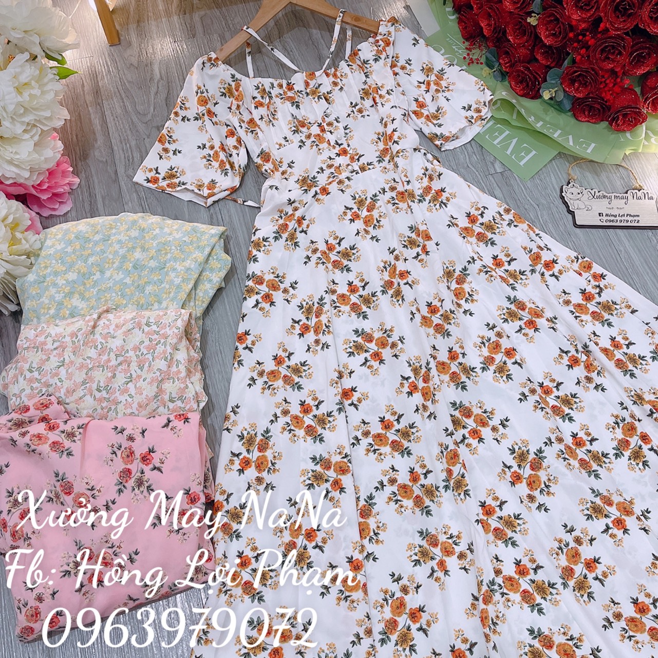 Maxi hoa nhí đính ngọc (hình thật +video)