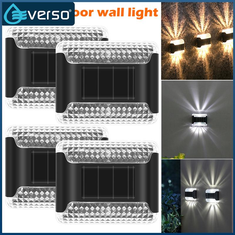 Everso 4 Pack Solar Wall Lights Up and Down Fence Lights Waterproof LED Solar Powered Security Light Solar Wall Lights Wireless Solar Security Lamps Waterproof Solar Wall Lights