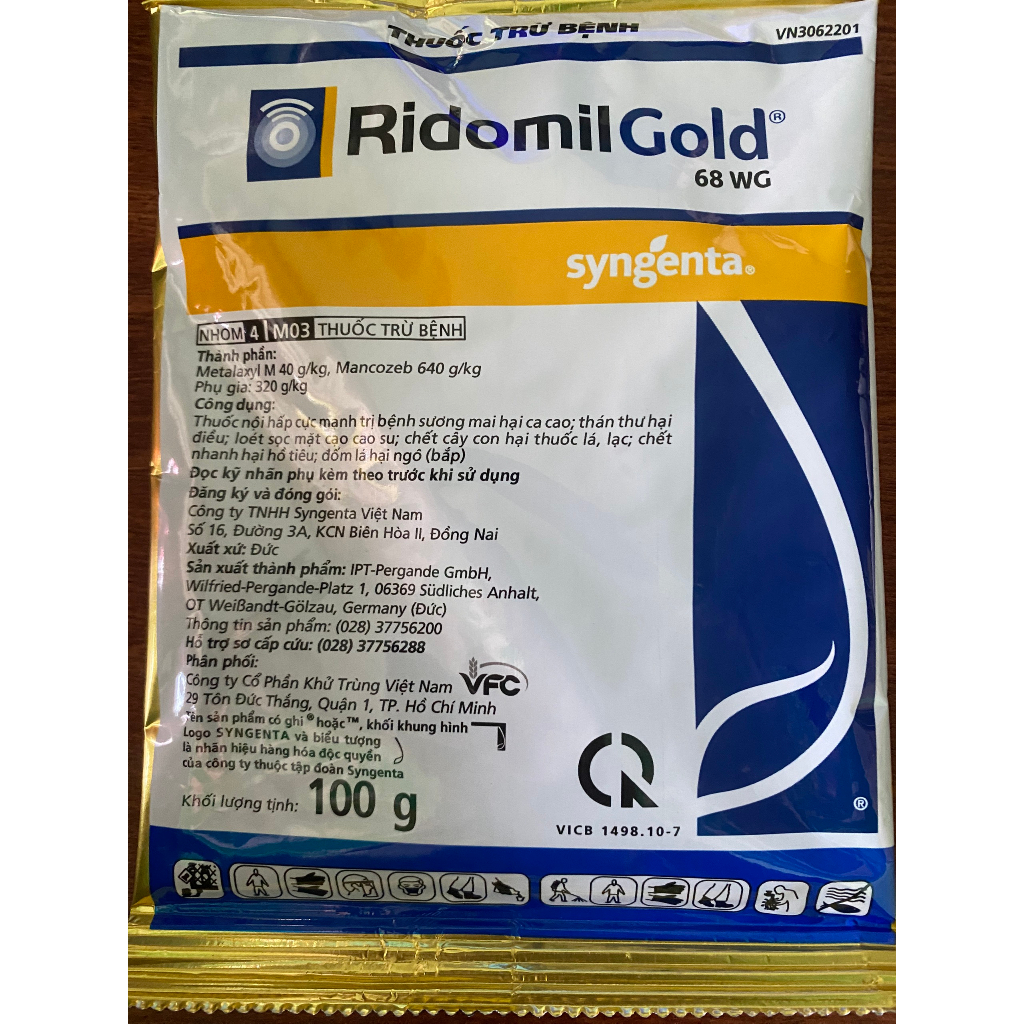 Thuốc trừ bệnh ridomil gold 68wg 100g