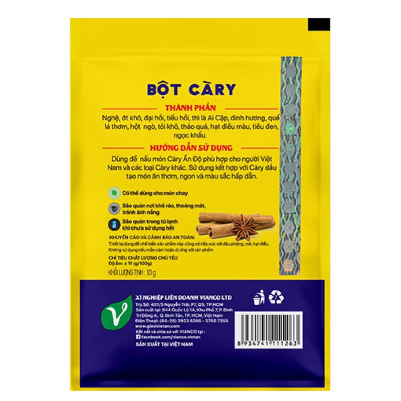 2 GÓI BỘT CÀ RI VIANCO VIỆT ẤN (10 GAM/GÓI)