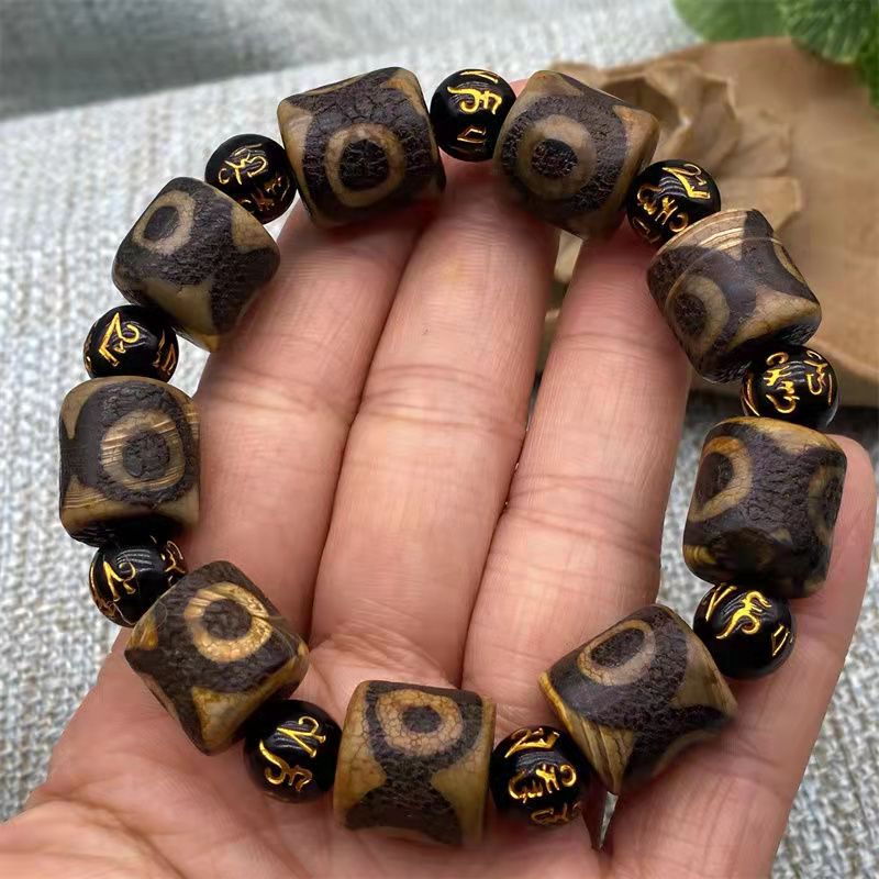 Tibet nine eye heavenly bead agate bracelet Six word truth heavenly eye buddha bead Jade Bracelet Get rich Turn luck