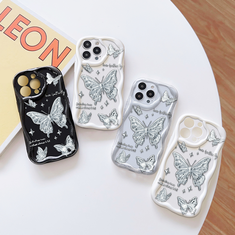 FELMYST%20for%20Honor%2020%20Huawei%20Nova%205T%20Back%20Cover%20Silver%20Butterfly%20Pattern%20Soft%20Texture%20Wavy%20Edge%20Silicone%20Phone%20Case%20-%20Image%203