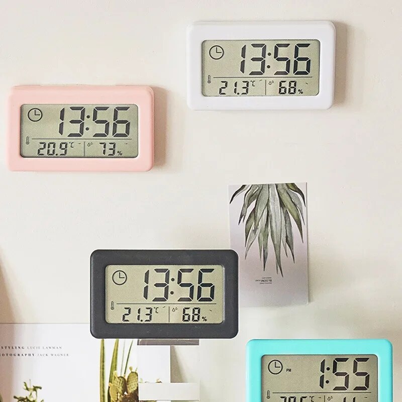 Treo Tường Đồng hồ kỹ thuật số nhiệt độ độ ẩm Thời Gian Hiển Thị treo tường mini Đồng Hồ Cho phòng ngủ phòng khách Nhiệt Kế Ẩm Kế