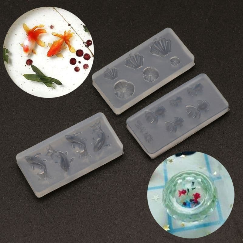 Bộ 3 khuôn silicone làm cá mini, vỏ sò, lá sen.