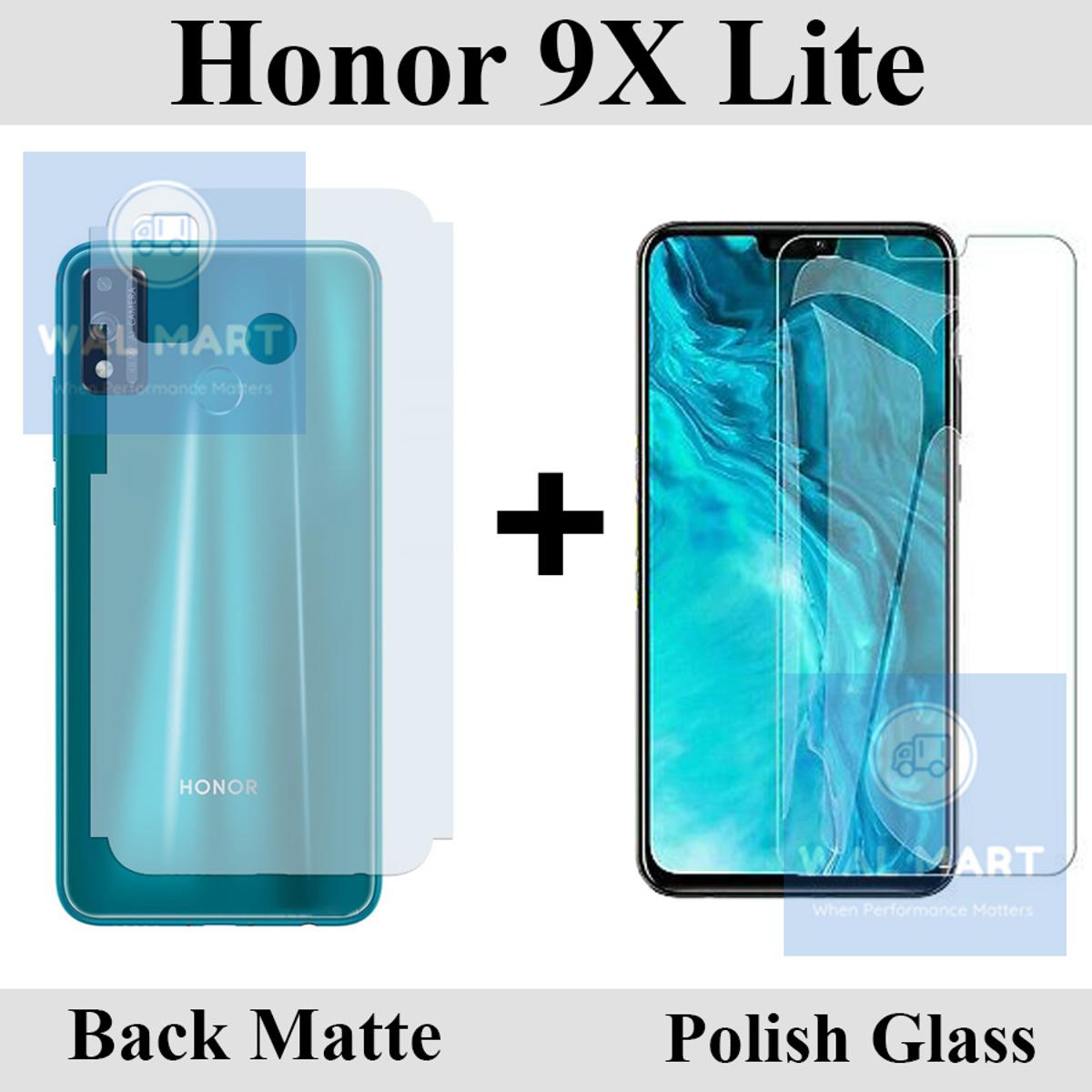 Honor 9X Lite Glass Protector Clear 2.5D Polish Glass + Matte Back Protector Carbon Soft Skin Sheet For Honor 9X Lite. 