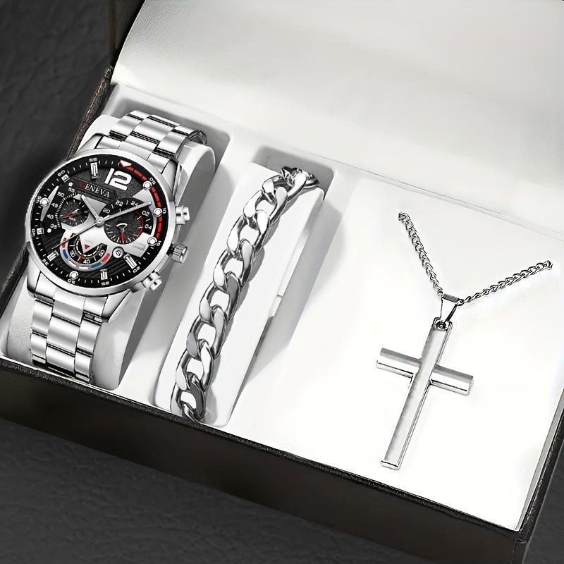 【Factory Store】Cross-border TEMU Set of Watches - Hollow Non-Mechanical Men's Business Bracelet Watches - Accessory Watch Multi-Piece Set.