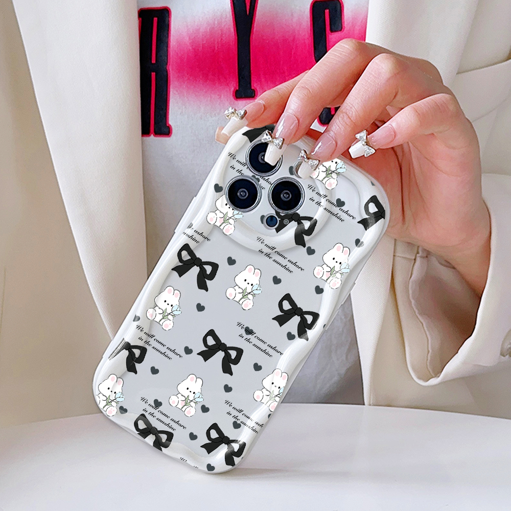 UCUC for Infinix Hot 50 4G Hot 50 Pro 4G Back Cover Bow White Rabbit Cream Texture Wavy Edge Soft Silicone Phone Case. 