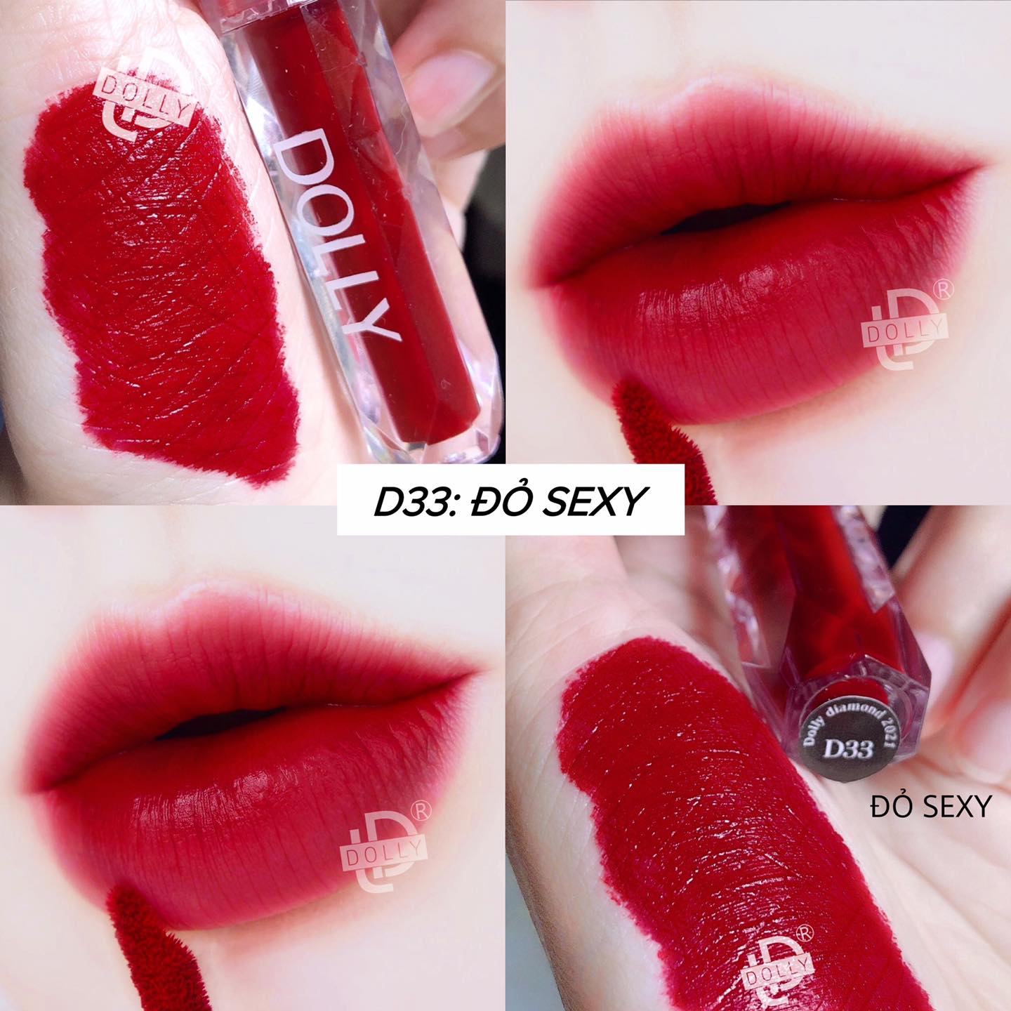 Son kem lì siêu mịn môi DOLLY DIAMOND [Màu Đỏ sexy]