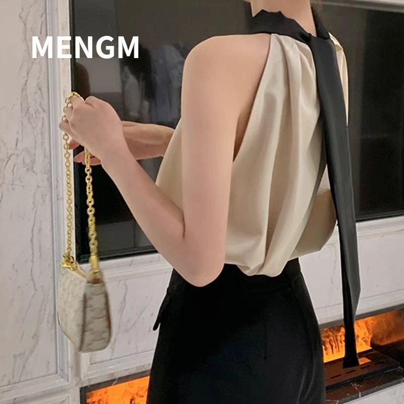 French Sleeveless Halter Top Women 2023 Temperament Sexy Off-Shoulder Top