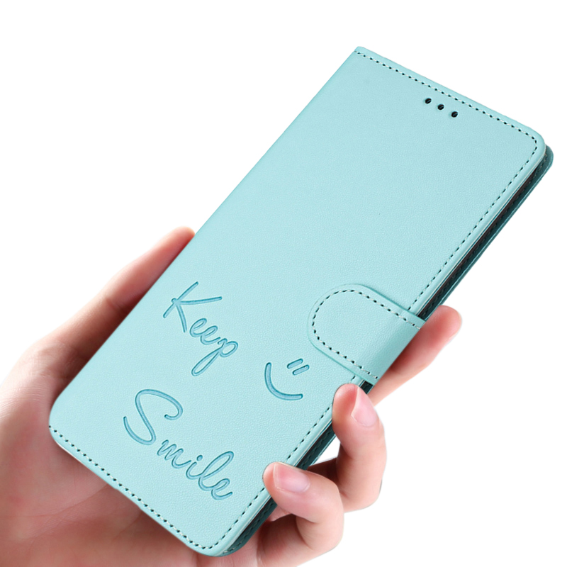 For OnePlus 9 8T 10 11 12 13 Pro Flip Cover Smiling Embossed Pattern Foldable Stand RFID Shielding Protection For OnePlus 9R 10R 11R 12R 10R Prime Back cover Phone Cases. 