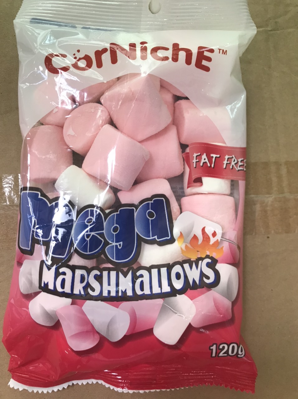 Kẹo Bông Gòn Dâu Corniche Mega Marshmallows (Gói 120g Hồng)