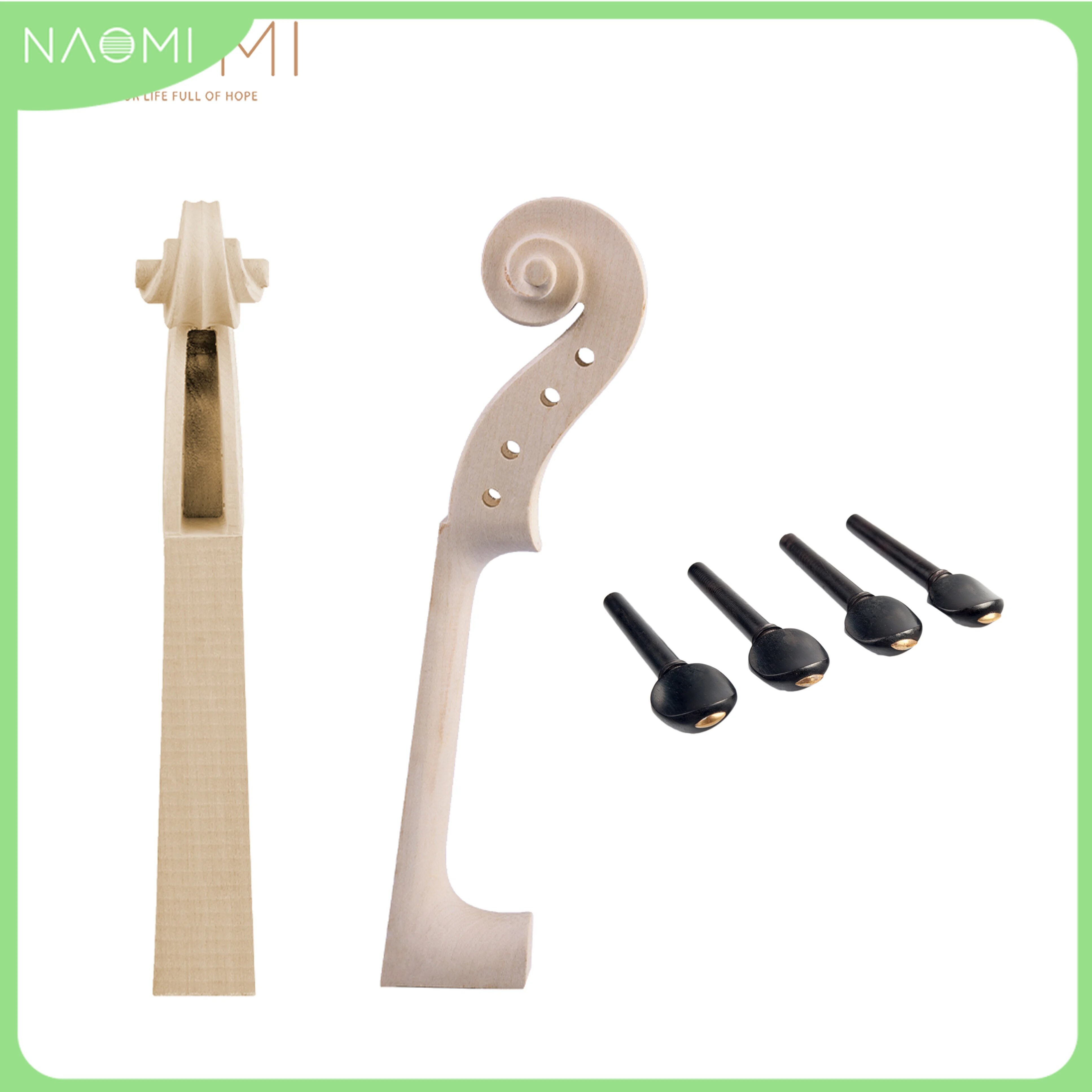 Naomi maple wood violin neck and 4pcs ebony violin tuning pegs set diy parts accessories replacement for 4/4-1/8 size fiddle