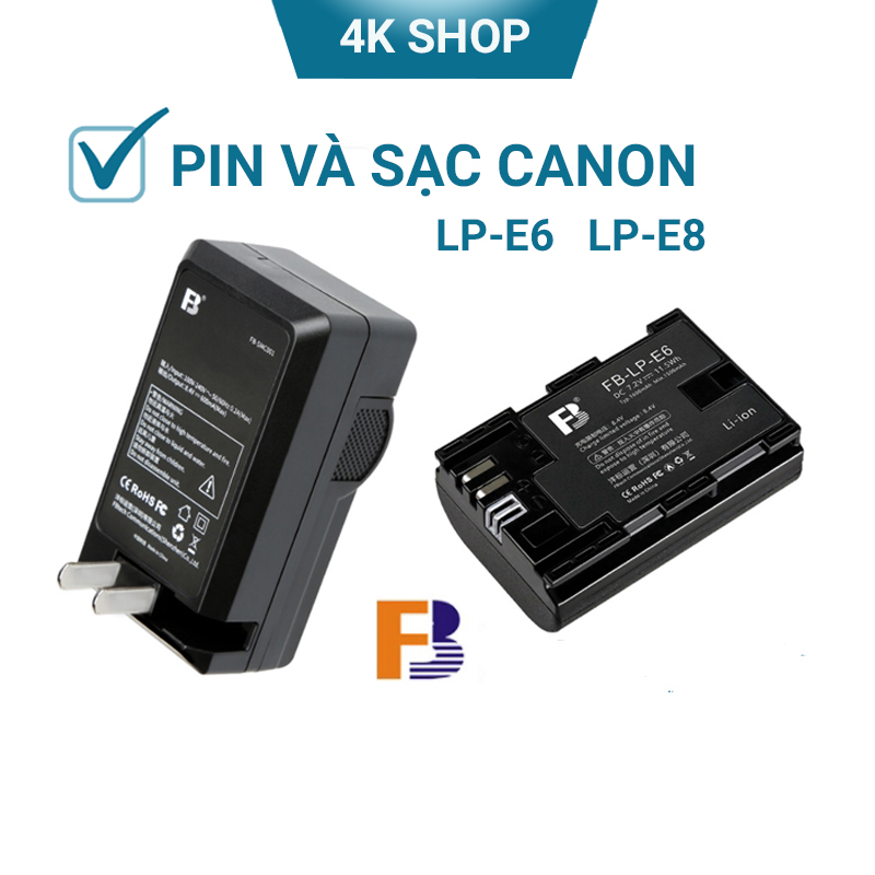 Pin sạc máy ảnh canon Lp e6 Lp E8 chính hãng FB