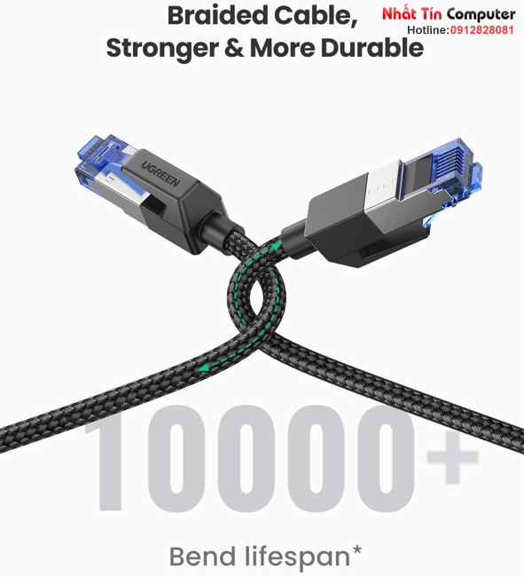 Cáp mạng Cat8 đúc sẵn bọc dù dài 10M Ugreen 30795 cao cấp