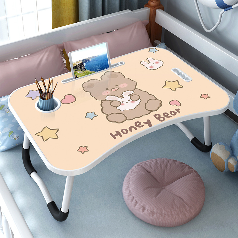 Foldable desk on the bed, student dormitory, learning computer desk, multifunctional and simple cartoon small table, bedroom