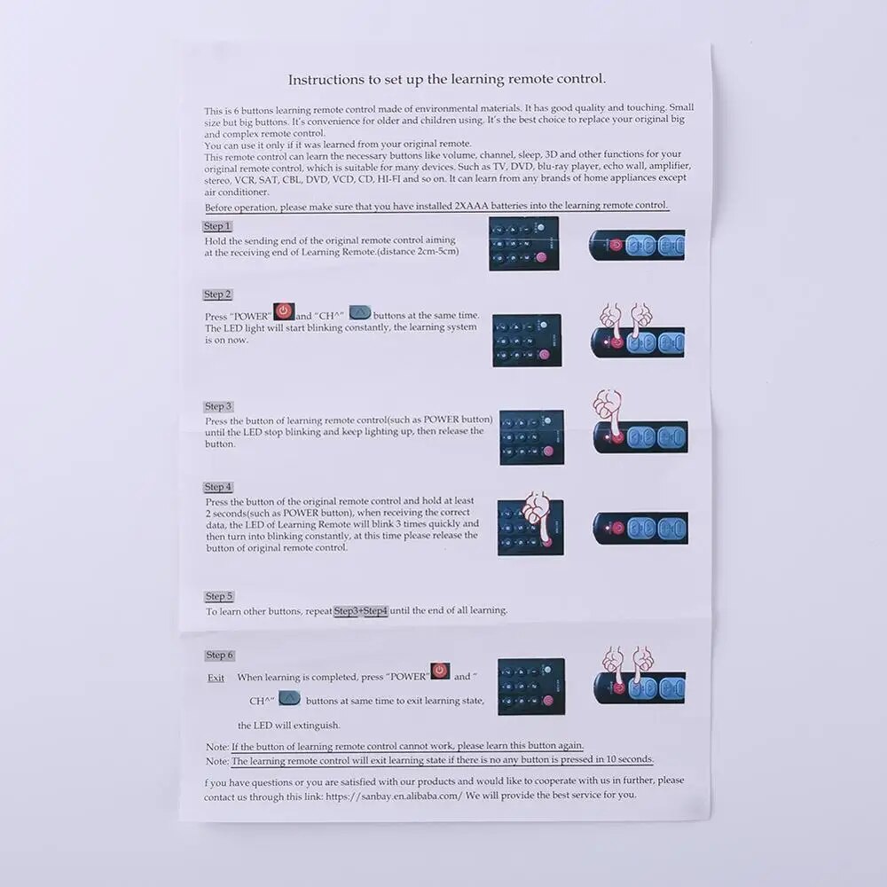 ALLOYSEED Universal 6 Button Keys Learning Remote Control Copy Code Infrared IR Duplicator Controller For TV STB DVD DVB HIFI