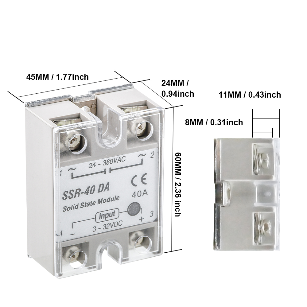 【100% Original】diymore 24V-380V 40A 250V SSR-40DA Solid State Relay Module 3-32V DC To AC SSR 40DA