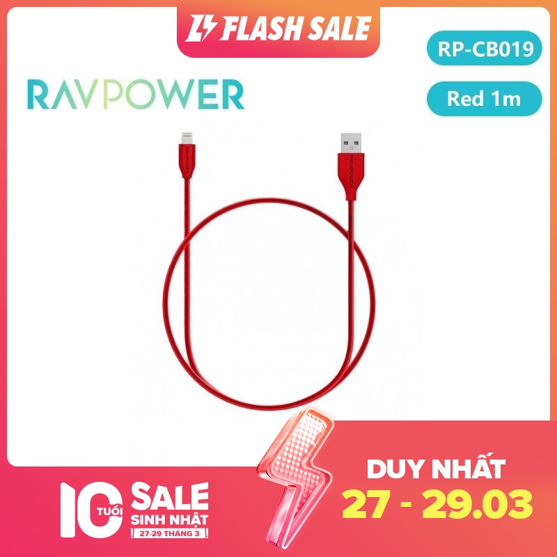 RAVPower CB019Cáp Lightning USB-A đến Cáp sạc nhanh Lightning, 1m thumbnail