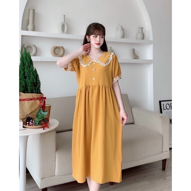 Váy bầu cộc tay thiết kế cổ bèo M08