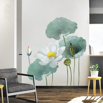 DECAL DÁN TƯỜNG TẾT ĐẦM SEN XANH NHẠT