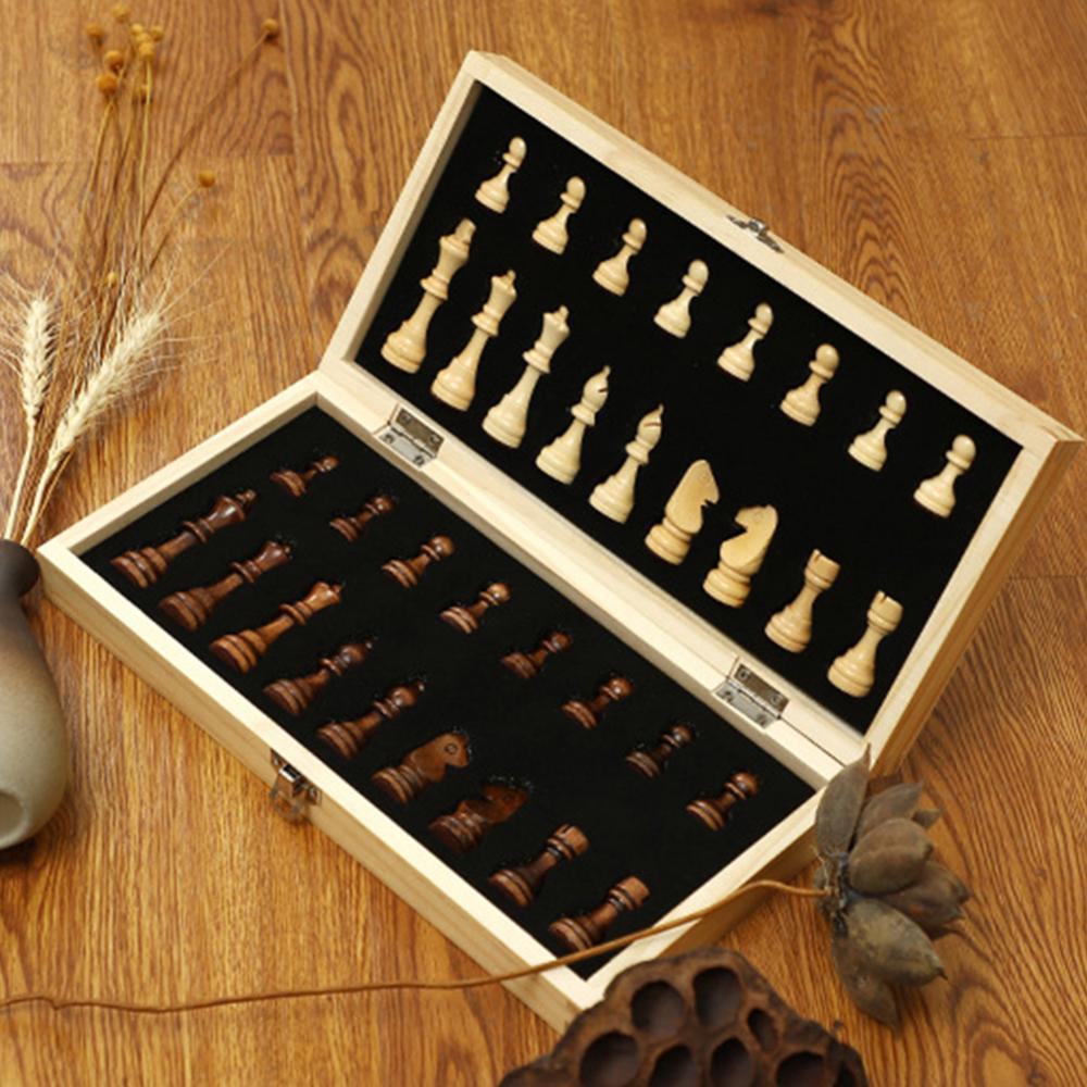 【New Arrival】29x29cm Large Chessboard Developing Strategic Thinking Chess Wooden Set No Toxic Foldable Chess Board for Boys Girls